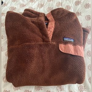 Patagonia retool burnt orange brown fleece pullover size XL with pockets